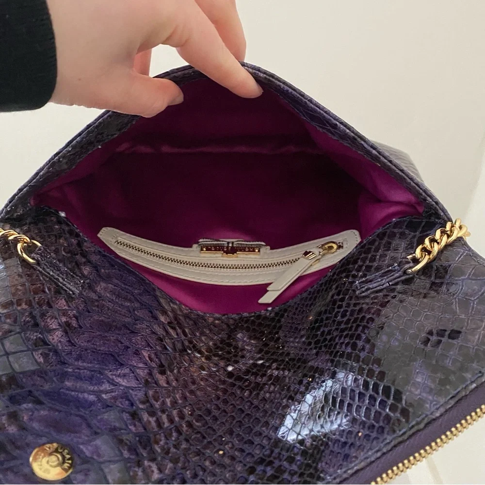 Henri Bendel Vintage Purple Snake Prink Leather Envelope Clutch Shoulder Bag - Picture 10 of 12